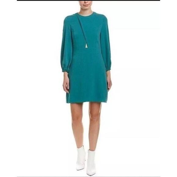Tibi Dress‎ Size 6 Savana Cutout Crepe Mini Long Sleeve Cypella Teal Green - Picture 1 of 12